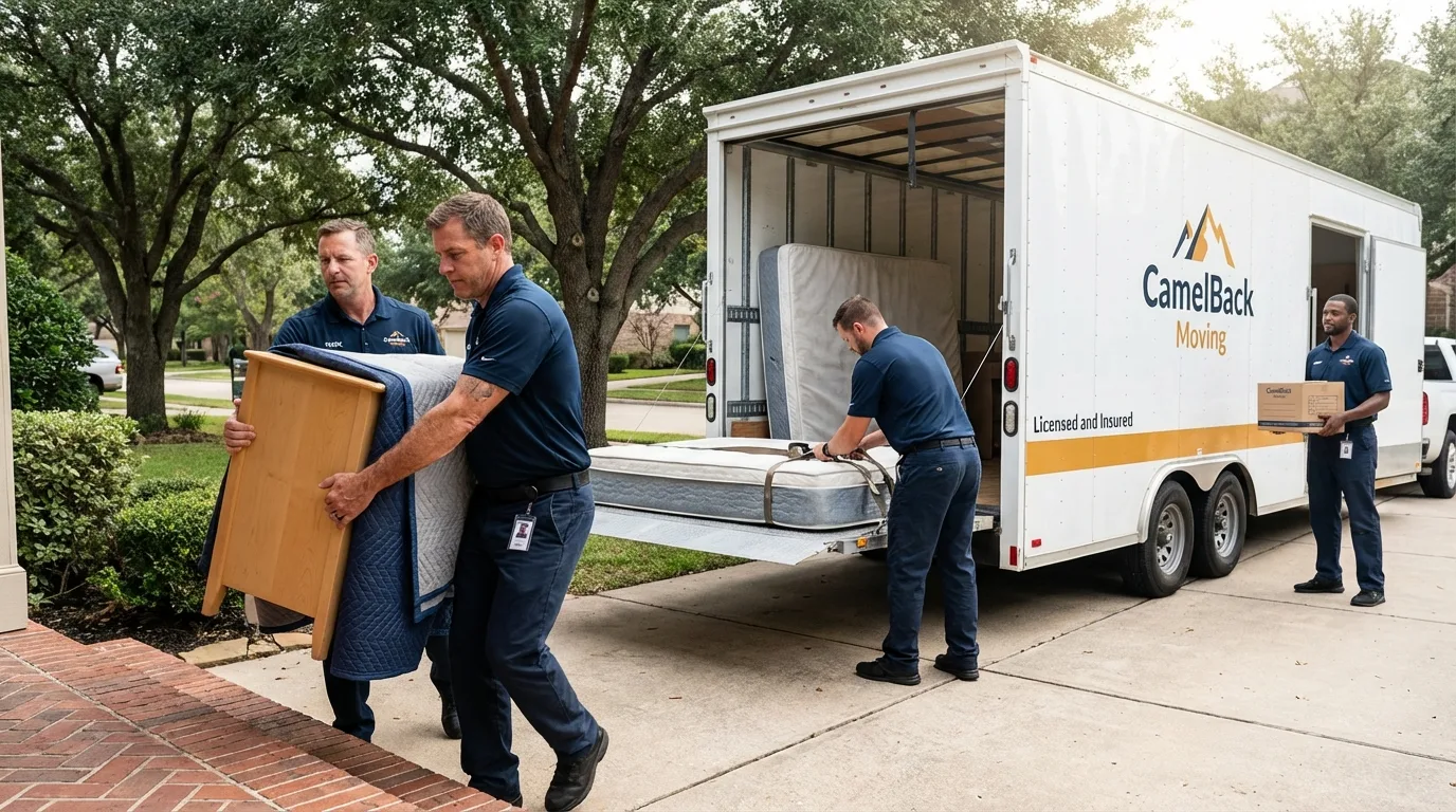 Crew loading residential truck for cross-state move from Huntingdon, TN