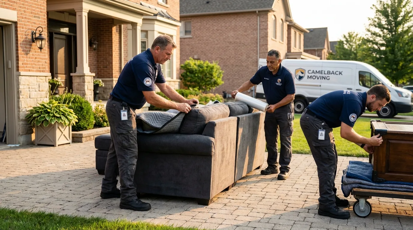 Large estate moving crew wrapping furniture in Huntingdon, TN