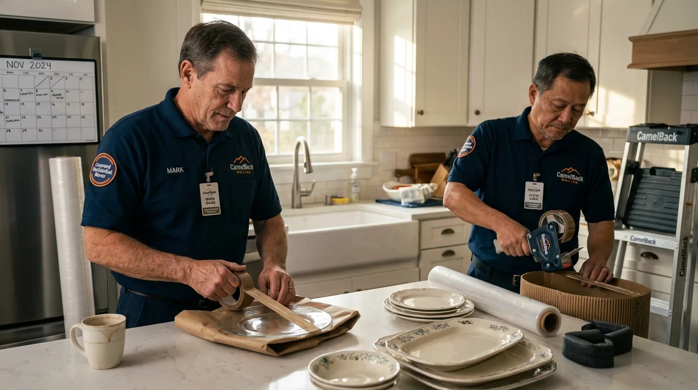 Professional crew packing kitchen dishware in Huntingdon, TN